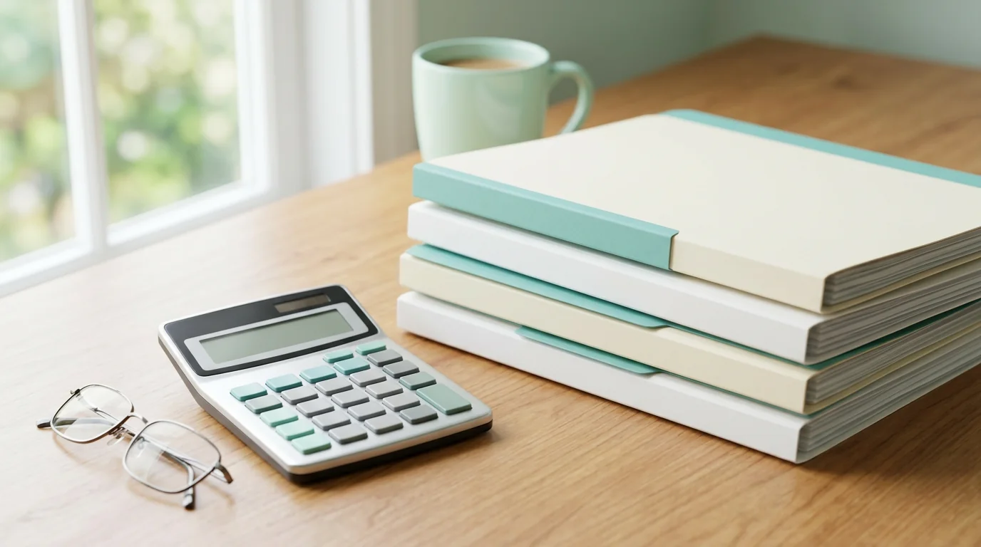 Taschenrechner neben Versicherungsmappe, 1200x720 px, Thema Selbstbeteiligung