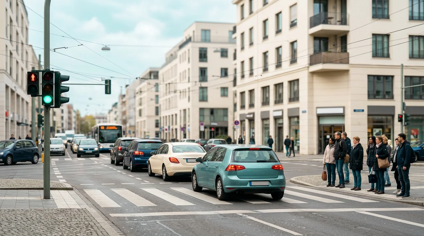 Stadtverkehr mit Fahrzeugen und Ampeln, 1200x800 px, Kontext für reale Nutzung und Risikoänderungen